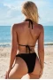 Black Shining Halter Bikini Top & Cheeky High Cut Bottom